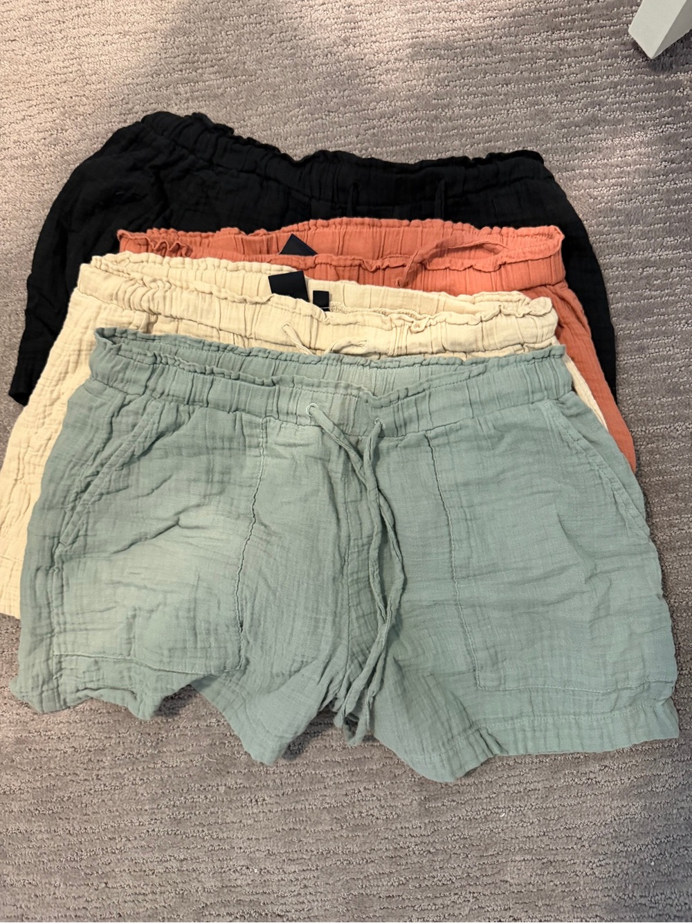 GAP 100% Cotton Gauze Drawstring Shorts - Sage, Khaki, Rust, Black